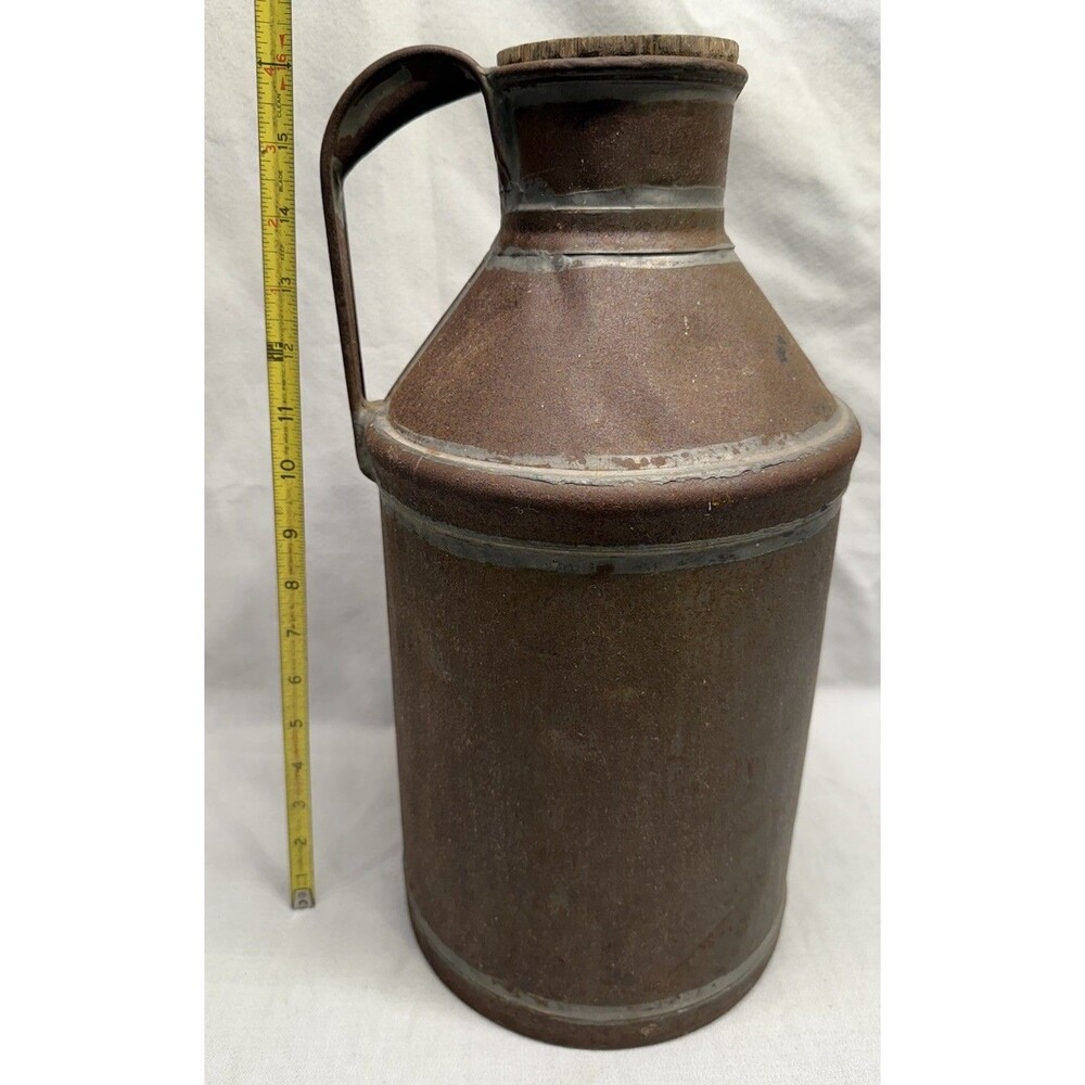 Antique early 1900’s metal milk can original wooden stopper farmhouse rustic 17” - Picture 14 of 16